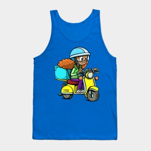 girl from a courier service on a motorcycle delivers a package Tank Top